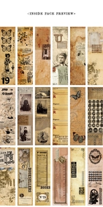 Macro view of 18 vintage bookmark designs with retro portraits and botanical sketches