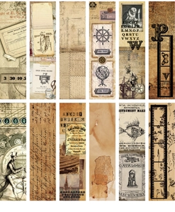 Detail of 12 vintage-style bookmarks featuring retro ephemera and industrial graphics