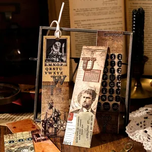 Vintage retro paper bookmarks with owl and typewriter illustrations for journaling