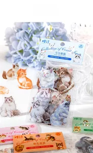 Macro shot of 40-piece waterproof PET cat stickers from the Cosset Series collection
