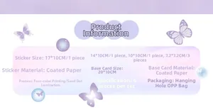 Detailed product specifications for butterfly stickers with dimensions and material info