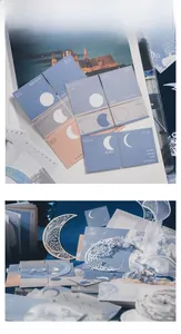 Detail of Moon Phase vintage stamp stickers with morandi blue and serrated tear edges