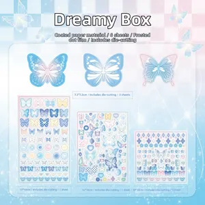 Detail of 6 glitter butterfly stickers with sand film coating for scrapbooking and DIY crafts