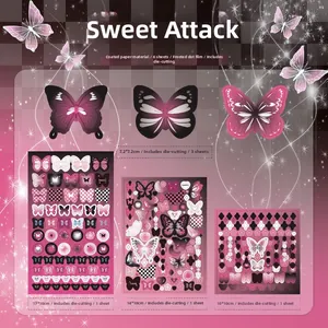 Macro detail of glittery butterfly stickers with sand film coating for scrapbooking