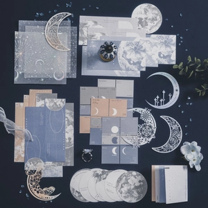 Vintage Moon Phase Scrapbooking Material Kit Specialty Paper Vellum PET Stickers For DIY Journaling Artistic Decoration
