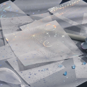 Moon and star themed holographic stickers with translucent matte texture 63pcs