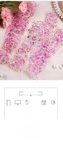 Detail of pink floral PET stickers with laser holographic finish for journaling
