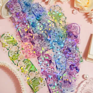 Floral Banquet Series PET Stickers Holographic Laser Film Flower Butterfly Aesthetic DIY Journal Material Decorative Stickers
