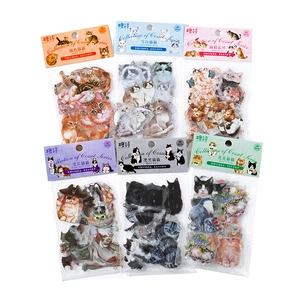 Cat theme PET sticker set with 40 waterproof decals for DIY journals and scrapbooking