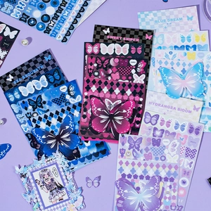 Summer night dream butterfly stickers with holographic glitter for journaling DIY
