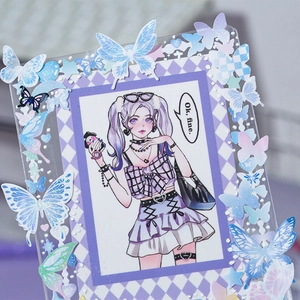 Dreamy Y2K butterfly sticker set on acrylic card holder with sparkling blue-purple finish