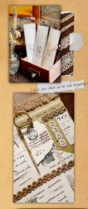 Dettaglio di adesivi in pizzo vintage per scrapbooking e progetti artigianali fai-da-te