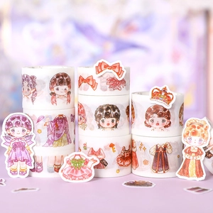 Cartoon girl and vintage fashion themed washi tape rolls for creative journaling scrapbooking