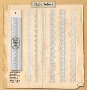 Dettaglio di 6 strisce di adesivi in pizzo bianco vintage per scrapbooking e decorazioni