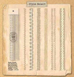Dettaglio di sei nastri in pizzo di lino vintage per progetti di scrapbooking fai da te