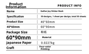 Specifiche tecniche per 50 fogli di adesivi vintage in carta washi da 40x60mm