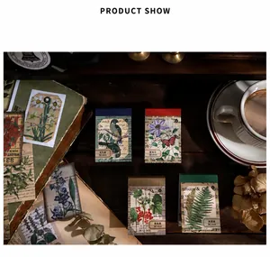 Dettaglio di 50 adesivi vintage con illustrazioni di fiori e uccelli per scrapbooking art