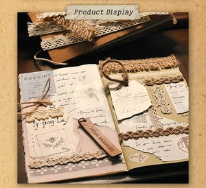 Detail von Vintage-Stoffspitze, brauner Jutefranse und Papier für DIY-Scrapbooking-Sets