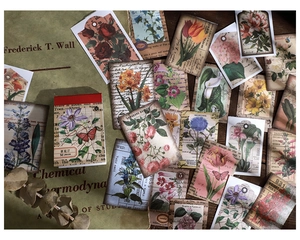 Vue détaillée d'autocollants floraux vintage pour scrapbooking avec 50 motifs de fleurs