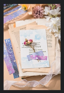 Detail of vintage starry sky washi tape with constellation patterns for DIY scrapbooking