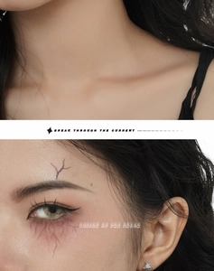 Macro detail of purple vein temporary tattoo stickers for gothic eye and neck makeup looks
