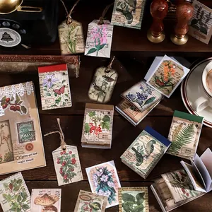 50 Feuilles Vintage Washi Autocollant Livre Rétro Botanique Floral Oiseau Papillon Autocollants Déco Pour DIY Scrapbooking Journaling