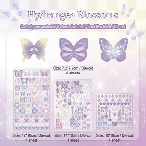 Glittery purple butterfly sticker set with 6 sheets for journaling and DIY crafts