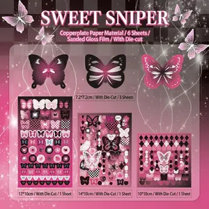 6-pack butterfly glitter stickers with sand film finish and precut shapes for journaling