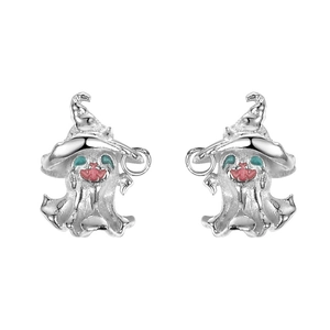 Ghost earrings with wizard hat in S925 silver and colorful enamel for Halloween style