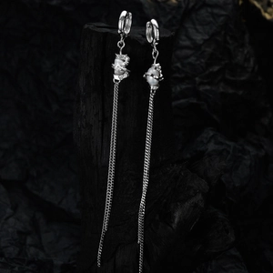 Exquisite S925 sterling silver tassel chain earrings with elegant pearl drop accents