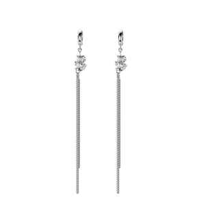 Minimalist S925 sterling silver tassel drop earrings with pearl knot and long chains