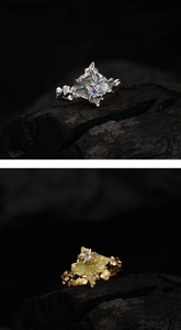 Vue détaillée de bagues en argent S925 texturées avec zircon bleu et émail artisanal