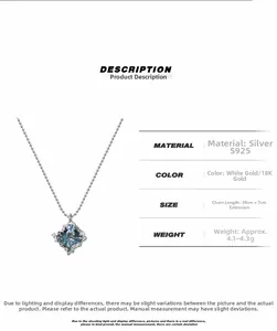 Macro shot of S925 sterling silver necklace featuring irregular blue crystal pendant