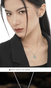 Detailed view of S925 silver beaded necklace set with square cut sparkling crystal
