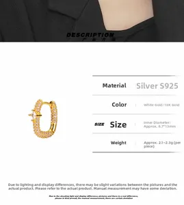 Detailed spec sheet showing S925 silver oval earrings with pink pavé stones and square zircon