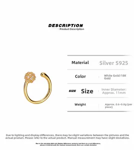 Vue détaillée du ear cuff en argent S925 avec zircons cubiques et plaqué or 18 carats