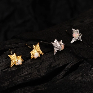 Irregular star S925 sterling silver opal stud earrings in gold and silver finish