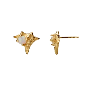 Irregular S925 silver star stud earrings with gold rock texture and opal stones
