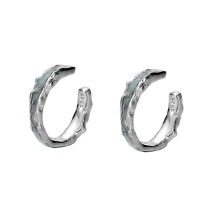 S925 sterling silver lava texture ear cuff with mint green enamel inlay for women