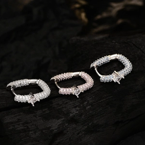 Luxury 925 Sterling Silver Square Zirconia Huggie Earrings Sparkling Pave Full Zirconia U-Shaped Hoop Earrings Jewelry Gift