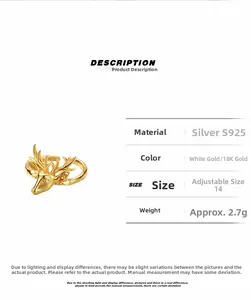 S925 Sterlingsilber Goldener Hirschkopf Offener Ring Schmuck Spezifikationstabelle