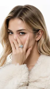 Anillo de copo de nieve plateado con diseño de picos irregulares y circón en la modelo