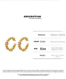 Detailed specs of S925 silver C-shape earrings with pink stones and 11mm inner diameter