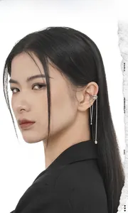 Silver chain tassel ear cuff featuring minimalist multi-layered hollow design for women