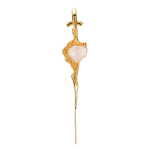 Ohrringe im Lava-Stil aus Gold mit rosafarbenem Quarzherz und flüssigem Metalldesign