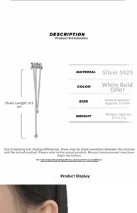 Detail of S925 silver fringe chain ear cuff with 8.5cm length and 11mm inner diameter