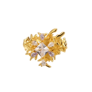 Anillo artístico de plata S925 con circón cuadrado grande y gemas lavanda