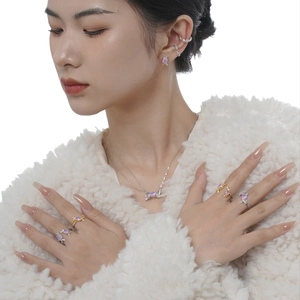 S925 sterling silver candy necklace and jewelry set with purple zircon stones on model