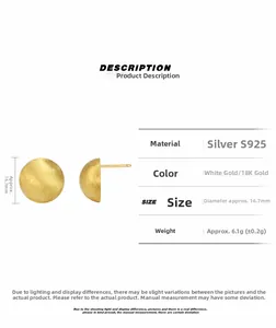 Detailed view of S925 silver half-sphere stud earrings with brushed gold finish