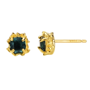 S925 sterling silver gold plated stud earrings with square emerald green gemstone